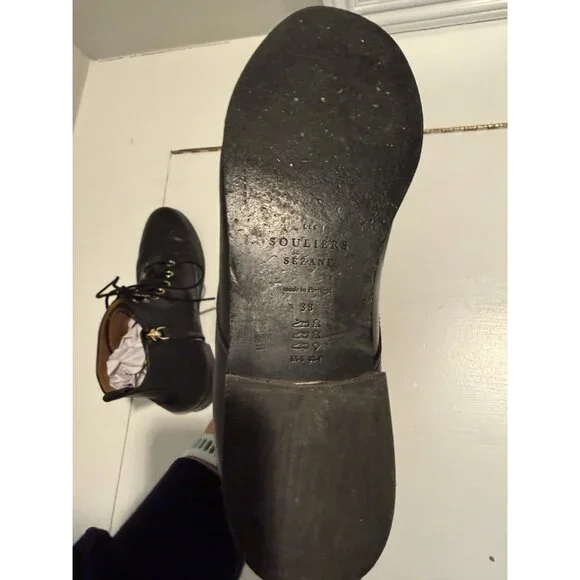 Sezane Black Leather Ankle lace up Combat Boots Size EU 38 US 7 $250 [jb] - Picture 11 of 12